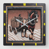 Winter Haul: Individuell gestaltbares Holzkohle Cl Quadratische Wanduhr (Vorderseite)