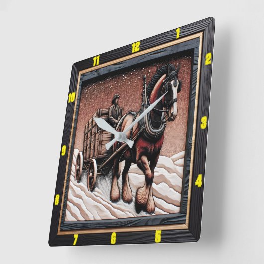 Winter Haul: Individuell gestaltbares Holzkohle Cl Quadratische Wanduhr (Winkel)