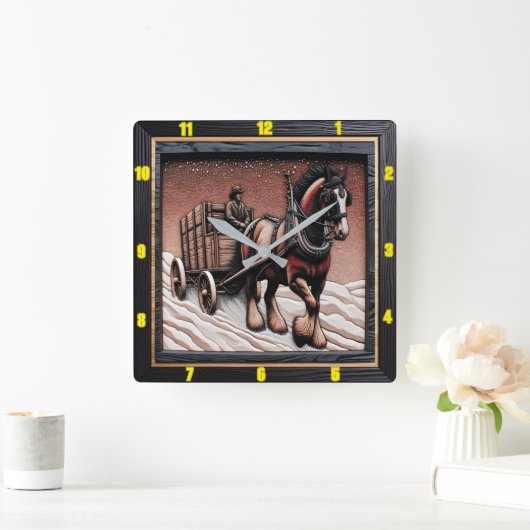 Winter Haul: Individuell gestaltbares Holzkohle Cl Quadratische Wanduhr (Zuhause)