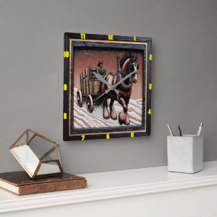 Winter Haul: Individuell gestaltbares Holzkohle Cl Quadratische Wanduhr