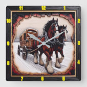 Winter Haul: Personalisierter Holzkohlengrill Quadratische Wanduhr (Vorderseite)