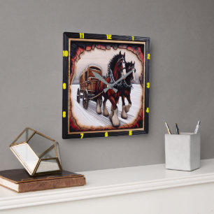 Winter Haul: Personalisierter Holzkohlengrill Quadratische Wanduhr