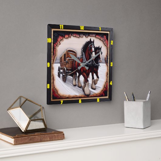 Winter Haul: Personalisierter Holzkohlengrill Quadratische Wanduhr (Büro)