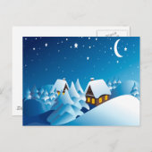 Winter, Haus, Nacht, Mond und Sterne Postkarte (Vorne/Hinten)