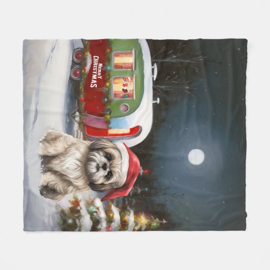 Winter Havanese Caravan Weihnachtsabenteuer Fleecedecke (Vorderseite (Horizontal))