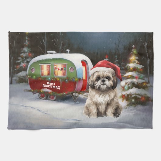 Winter Havanese Caravan Weihnachtsabenteuer Geschirrtuch (Horizontal)