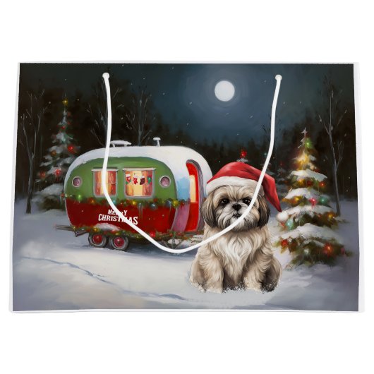 Winter Havanese Caravan Weihnachtsabenteuer Große Geschenktüte (Vorderseite)
