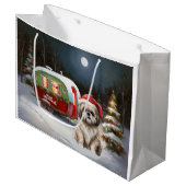 Winter Havanese Caravan Weihnachtsabenteuer Große Geschenktüte (Vorderseite Schrägansicht)