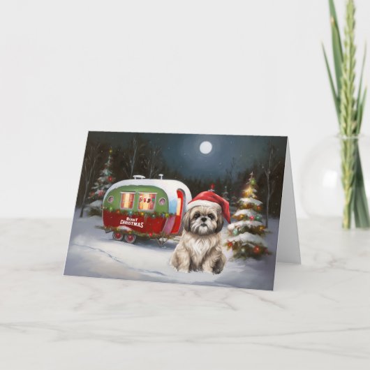 Winter Havanese Caravan Weihnachtsabenteuer Karte (Vorderseite)