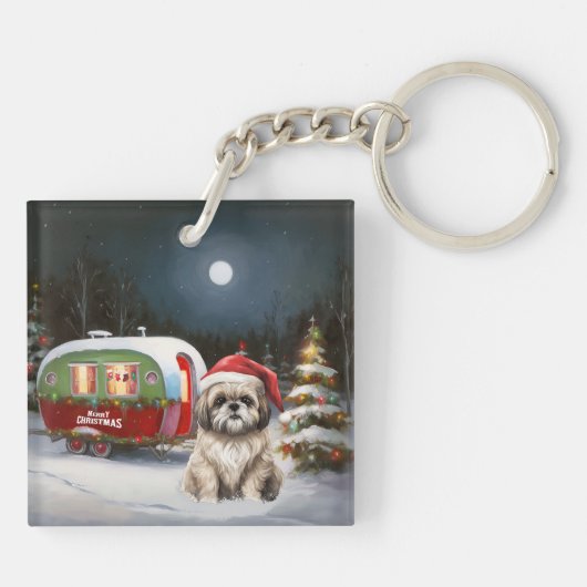 Winter Havanese Caravan Weihnachtsabenteuer Schlüsselanhänger (Rückseite)