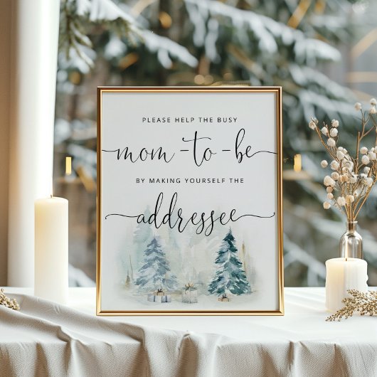 Winter helfen der Mama, einen Umschlag zu adressie Poster