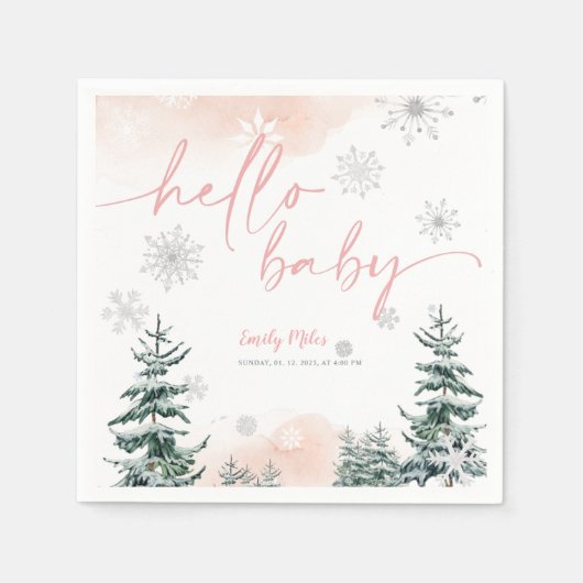 Winter Hello Baby Napkins, Babydusche Serviette (Vorderseite)