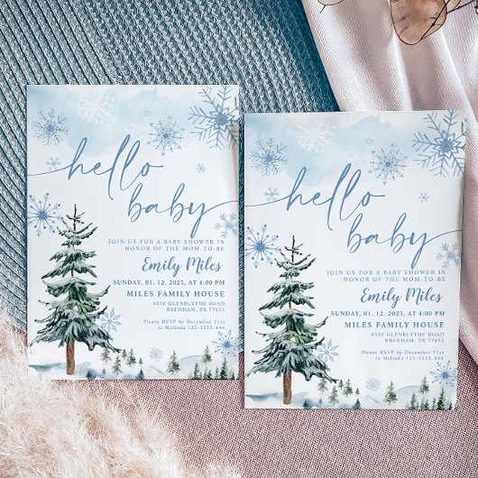 Winter Hello Baby, Winter Blue Baby Dusche Einladung