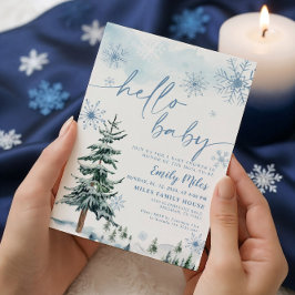 Winter Hello Baby, Winter Blue Baby Dusche Einladung