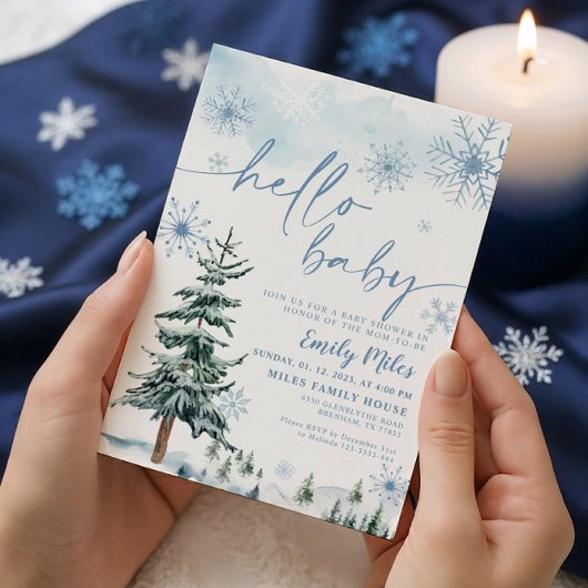 Winter Hello Baby, Winter Blue Baby Dusche Einladung