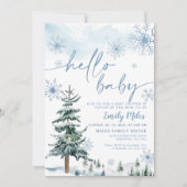 Winter Hello Baby, Winter Blue Baby Dusche Einladung (Vorderseite)