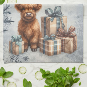 Winter Highland-Kuh Blaue Geschenke Geschirrtuch