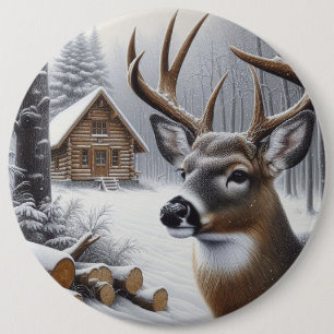 Winter Hirsch/Bock Kunst Button