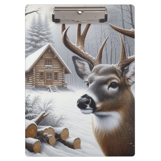 Winter-Hirsch/Hirschbock-Kunst Klemmbrett (Vorderseite)