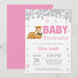 Winter-Hirsch Rosa Mädchen-Baby-Party-Schneeflocke Einladung