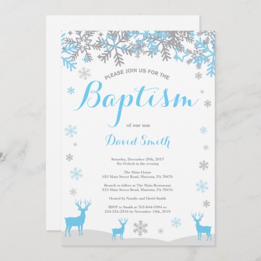 Winter-Hirsch-Taufe Einladung (Vorne/Hinten)