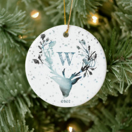 Winter Hirschkopf Silver Blue Monogram Christmas C Keramik Ornament
