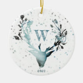 Winter Hirschkopf Silver Blue Monogram Christmas C Keramik Ornament (Vorne)