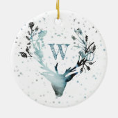 Winter Hirschkopf Silver Blue Monogram Christmas C Keramik Ornament (Hinten)