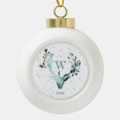 Winter Hirschkopf Silver Blue Monogram Christmas Keramik Kugel-Ornament (Vorderseite)