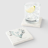 Winter Hirschkopf Silver Blue Monogram Christmas Steinuntersetzer (Seitenansicht)