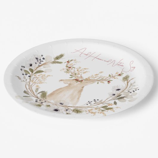 Winter-Hirschreath Pappteller (Schrägansicht)