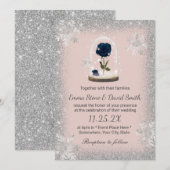 Winter Hochzeit Beauty Blue Rose Dome Blush Pink Einladung (Vorne/Hinten)