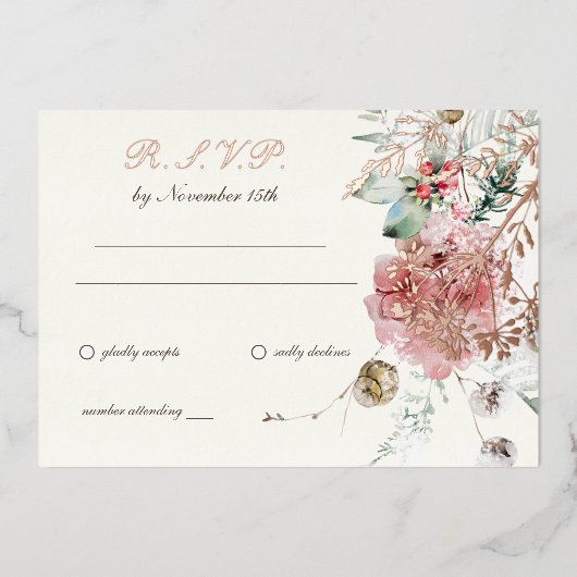 Winter Hochzeit - Blumen 2 Folieneinladung (Vorderseite)