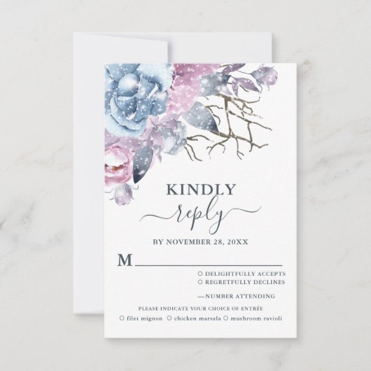 Winter Hochzeit Blumenschnee Wahl RSVP Karte (Vorderseite)
