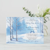 Winter Hochzeit Einladung Wasserfarben Bäume Kanin (Stehend Vorderseite)