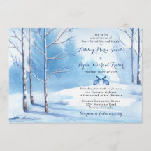 Winter Hochzeit Einladung Wasserfarben Bäume Kanin