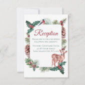 Winter Hochzeit Empfang Weihnachten Hirsch Rote Fl Einladung (Vorderseite)