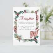 Winter Hochzeit Empfang Weihnachten Hirsch Rote Fl Einladung (Stehend Vorderseite)
