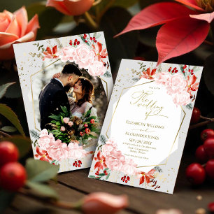 Winter Hochzeit Foto Einladung Aquarellblume