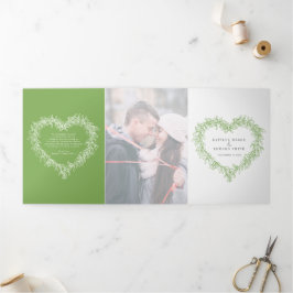 Winter Hochzeit Grün mistletoe botanische Ehe Dreifach-gefaltete Programmkarte