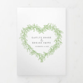 Winter Hochzeit Grün mistletoe botanische Ehe Dreifach-gefaltete Programmkarte