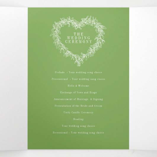 Winter Hochzeit Grün mistletoe botanische Ehe Dreifach-gefaltete Programmkarte (Innenseite Mitte)