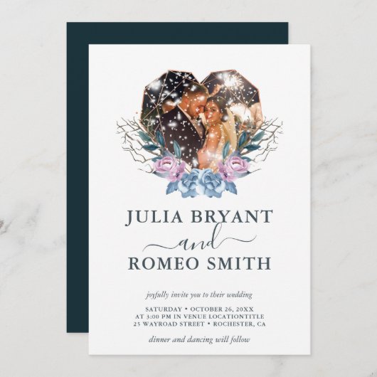 Winter Hochzeit Herz Form Foto Einladung (Vorne/Hinten)