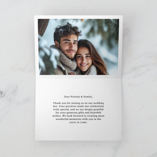 Winter-Hochzeit im Pinienwald Dankeskarte (Innenseite)
