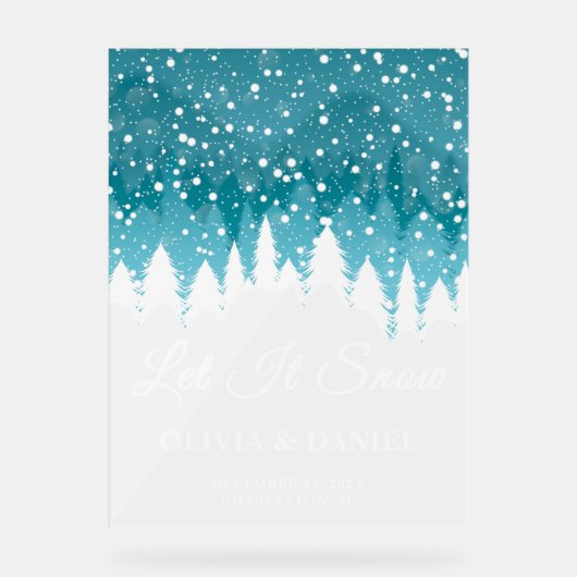 Winter-Hochzeit mit Schneefall - Willkommen Mattie Acrylschild (Vorderseite)