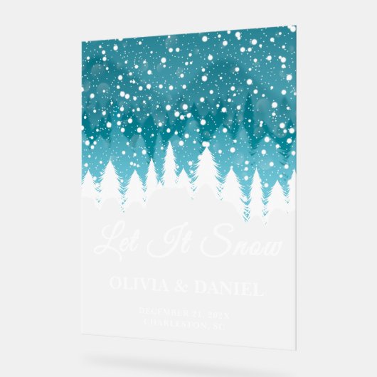 Winter-Hochzeit mit Schneefall - Willkommen Mattie Acrylschild (Winkel)