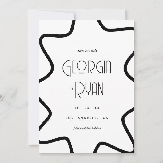 Winter-Hochzeit mit schwarzem und weißem Retro-Rah Save The Date (Vorderseite)