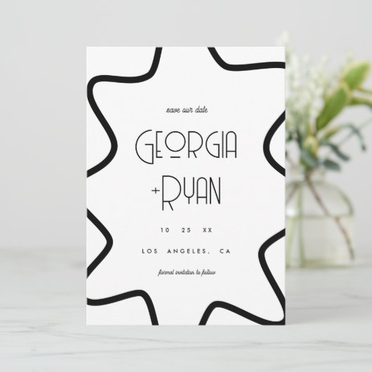 Winter-Hochzeit mit schwarzem und weißem Retro-Rah Save The Date (Stehend Vorderseite)