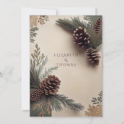 Winter Hochzeit Pine Cones Pine Needles Einladung (Vorderseite)