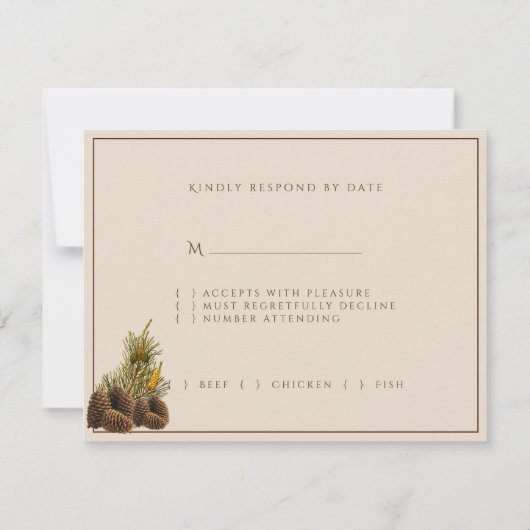 Winter Hochzeit Pine Cones Pine Needles RSVP Karte (Rückseite)